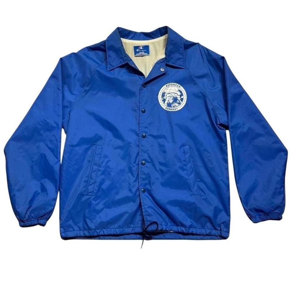 Vintage 80s German Army Military Champion Blue Retro Button Up Coat Jacket Large